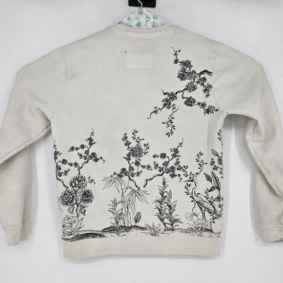 Blind Rooster Sweatshirt Mens Small Cream Japanese Landscape Graphic Floral - Picture 6 of 13